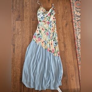 Rumored Asymmetrical Floral Dress in Blue and Multicolor